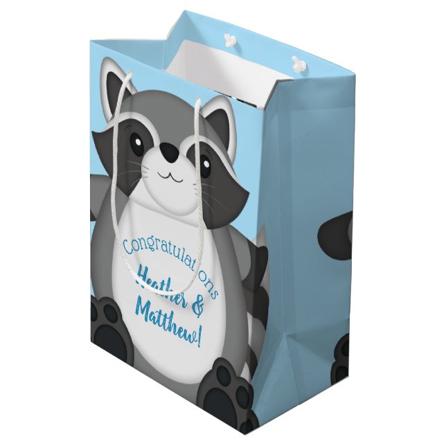 Bolsa De Regalo Mediana Raccoon Baby Shower Blue (Angulo reverso)