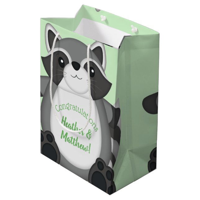 Bolsa De Regalo Mediana Raccoon Baby Shower Green (Angulo reverso)