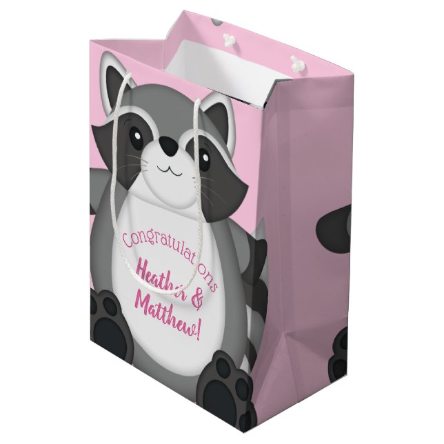 Bolsa De Regalo Mediana Raccoon Baby Shower Pink (Angulo reverso)