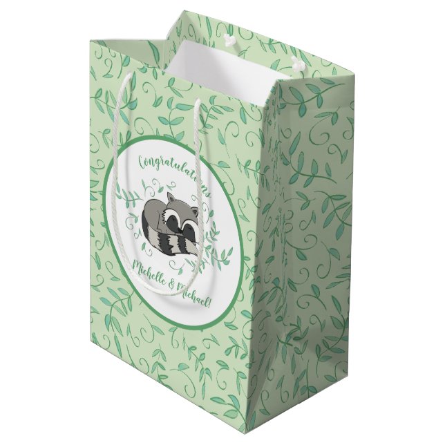 Bolsa De Regalo Mediana Raccoon Baby Shower Woodland Animals (Angulo reverso)