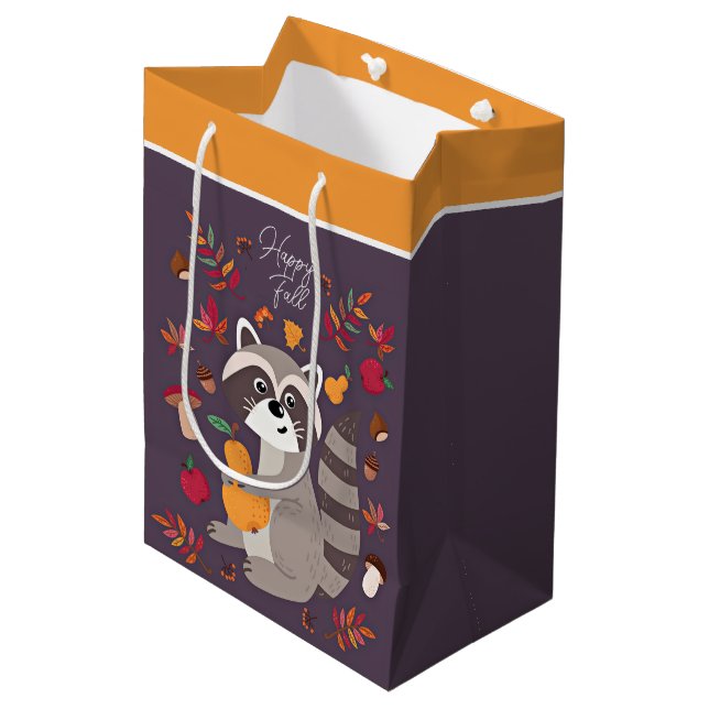 Bolsa De Regalo Mediana Raccoon de otoño con texto personalizado (Angulo Anverso)