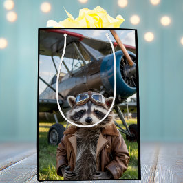 Bolsa De Regalo Mediana Raccoon Pilot Airplane Funny Photo Birthday