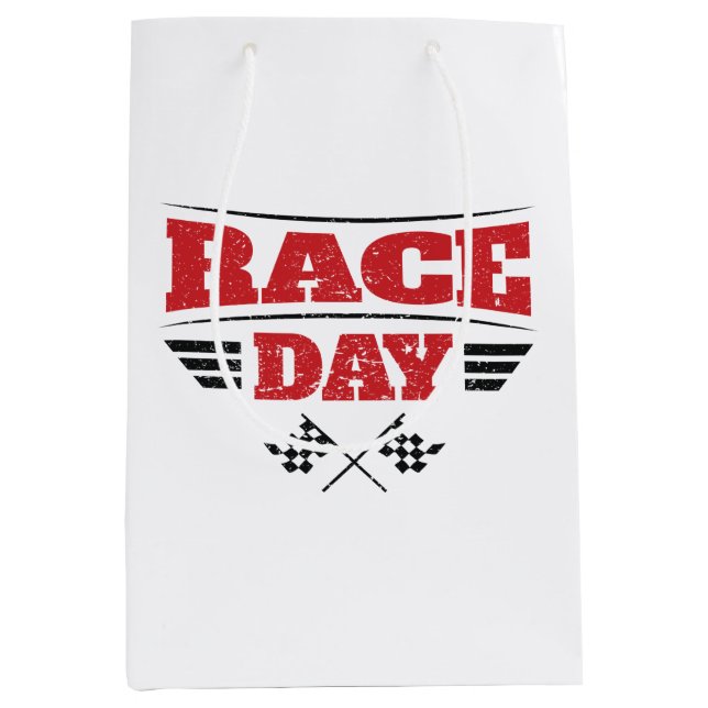 Bolsa De Regalo Mediana Race Day Checkered Flag Car Carreras (Anverso)