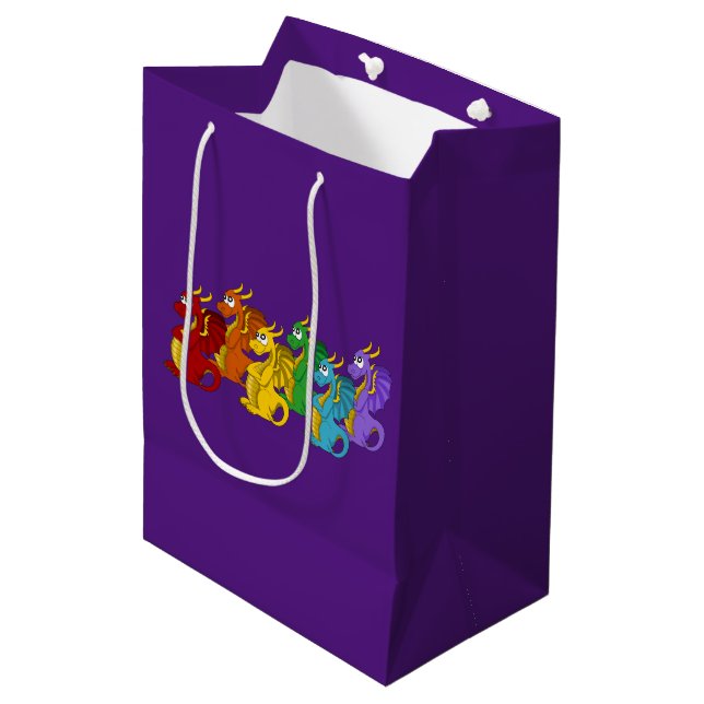 Bolsa De Regalo Mediana Rainbow colorful dragons cartoon  (Angulo Anverso)