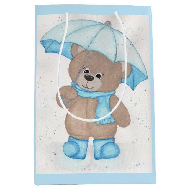 Bolsa De Regalo Mediana Rainy Daze Teddy Bear (Anverso)