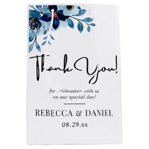 Bolsa De Regalo Mediana Ramo de flores de acuarela azul polvoriento elegan