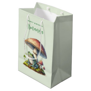 Bolsa De Regalo Mediana Rana debajo de una seta Cumpleaños lindo de la nat