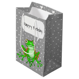 Bolsa De Regalo Mediana Rana verde con puntos de polka
