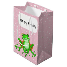 Bolsa De Regalo Mediana Rana verde sobre lunares
