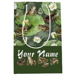 Bolsa De Regalo Mediana Ranas verdes y nenúfares blancos patrón 