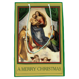 Bolsa De Regalo Mediana Raphael A MERRY NAVIDAD Madonna y Cristo Niño