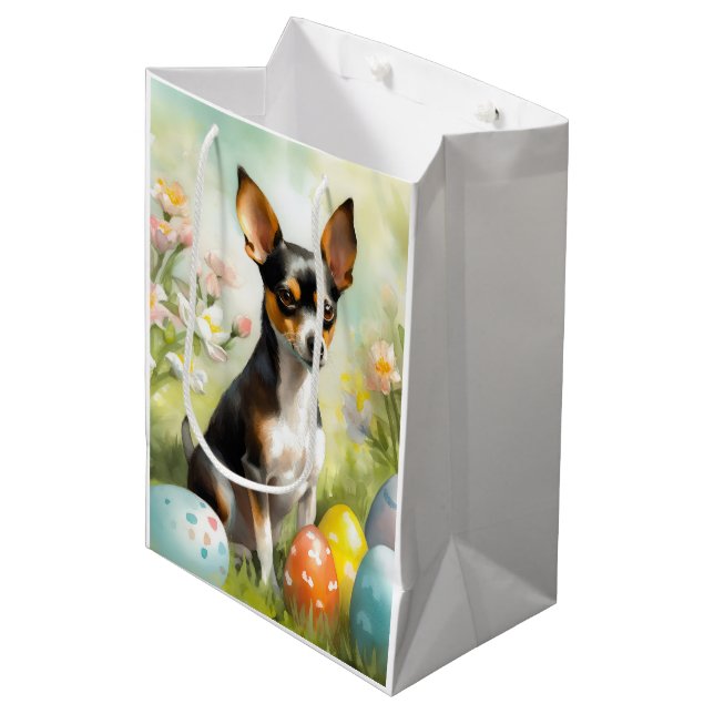 Bolsa De Regalo Mediana Rat Terrier con festividades de huevos de Pascua (Angulo Anverso)