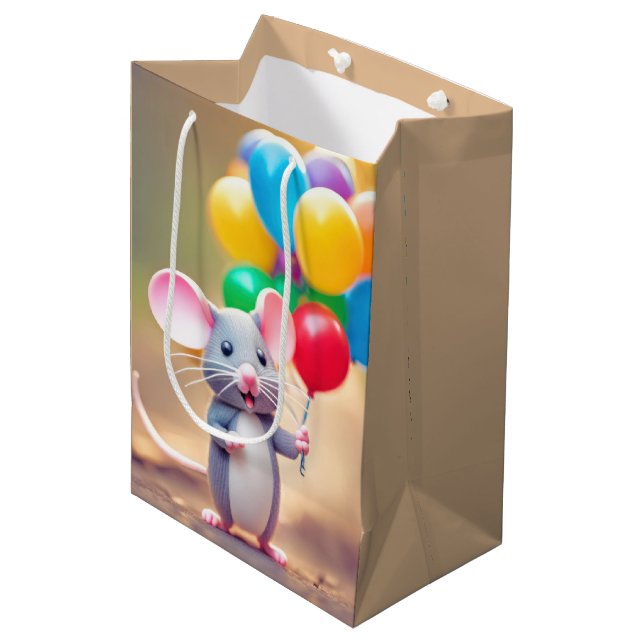 Bolsa De Regalo Mediana Ratón de cumpleaños con globos (Angulo Anverso)