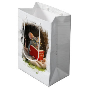 Bolsa De Regalo Mediana Ratón de cumpleaños leyendo un libro