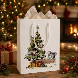 Bolsa De Regalo Mediana Ratón de Navidad Bajo el Árbol