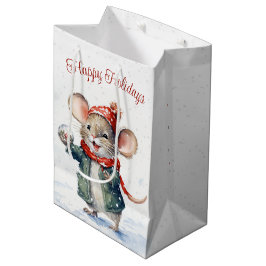 Bolsa De Regalo Mediana Ratón De Navidades Cuidados En Copos De Nieve