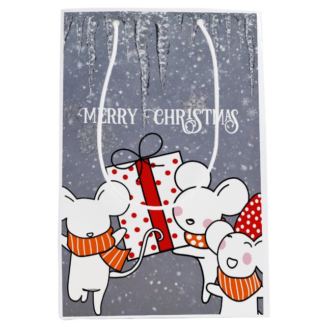 Bolsa De Regalo Mediana Ratones de Navidad merry (Anverso)