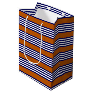Bolsa De Regalo Mediana Rayas azul y blanca de la marina con naranja quema