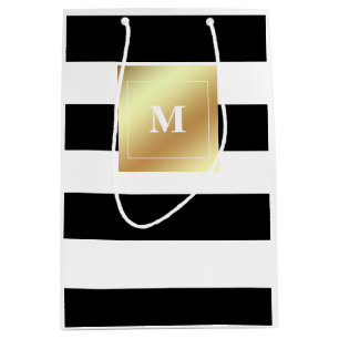 Bolsa De Regalo Mediana Rayas blancos y negros con el falso monograma del