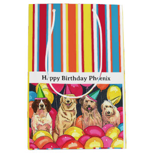 Bolsa De Regalo Mediana Rayas coloridas de Fiesta de perro personalizadas