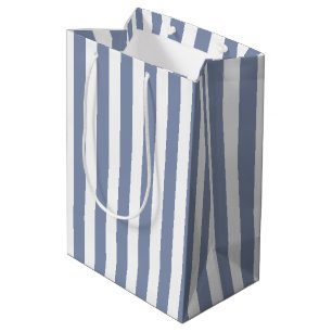 Bolsa De Regalo Mediana Rayas de caramelo azul gris y blanco