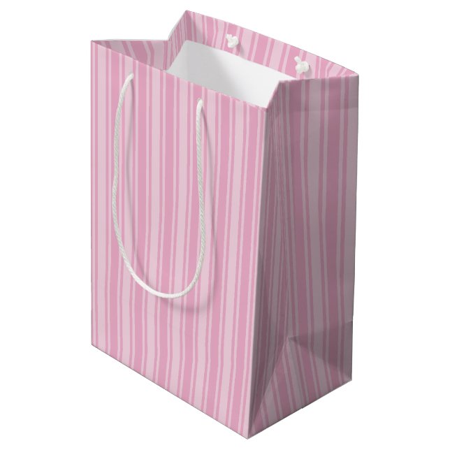Bolsa De Regalo Mediana Rayas de caramelo rosa pálido (Angulo reverso)