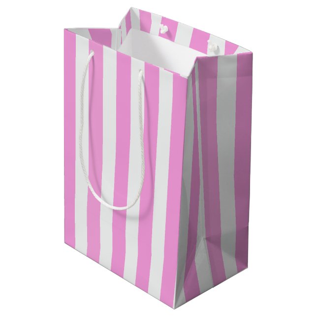Bolsa De Regalo Mediana Rayas de caramelo rosa y blanco (Angulo reverso)