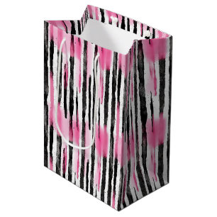 Bolsa De Regalo Mediana Rayas de cebra negra rosada y negra
