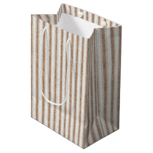 Bolsa De Regalo Mediana Rayas de Crema Marrón Acogedor Cumpleaños