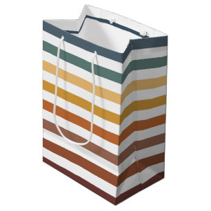BOLSA DE REGALO MEDIANA RAYAS DE CREMA NARANJA MARRÓN CIAN