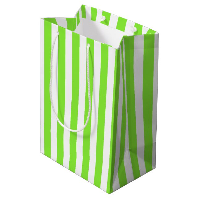 Bolsa De Regalo Mediana Rayas de limón verde y blanco de caramelos (Angulo reverso)