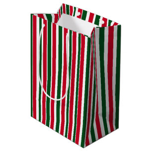 Bolsa De Regalo Mediana Rayas de Navidades de canto rojo y verde