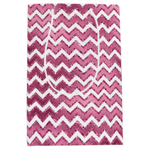 Bolsa De Regalo Mediana Rayas de zigzag blanco rosado