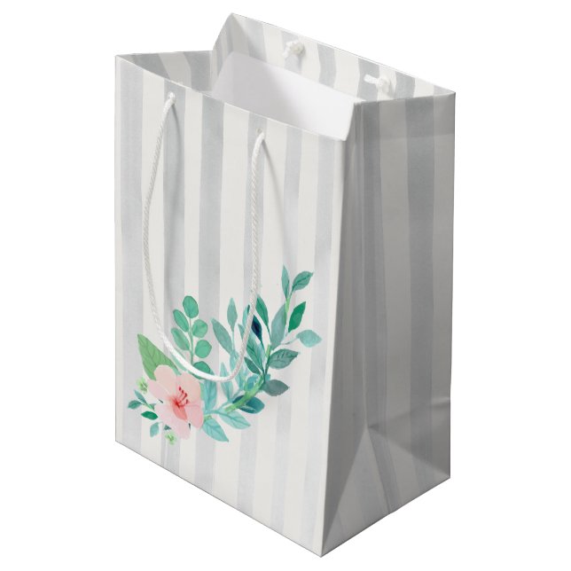 Bolsa De Regalo Mediana Rayas modernas acuarela floral Boda bohemio (Angulo Anverso)