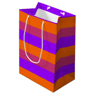 Bolsa De Regalo Mediana Rayas Moradas, Naranjas y Rosadas