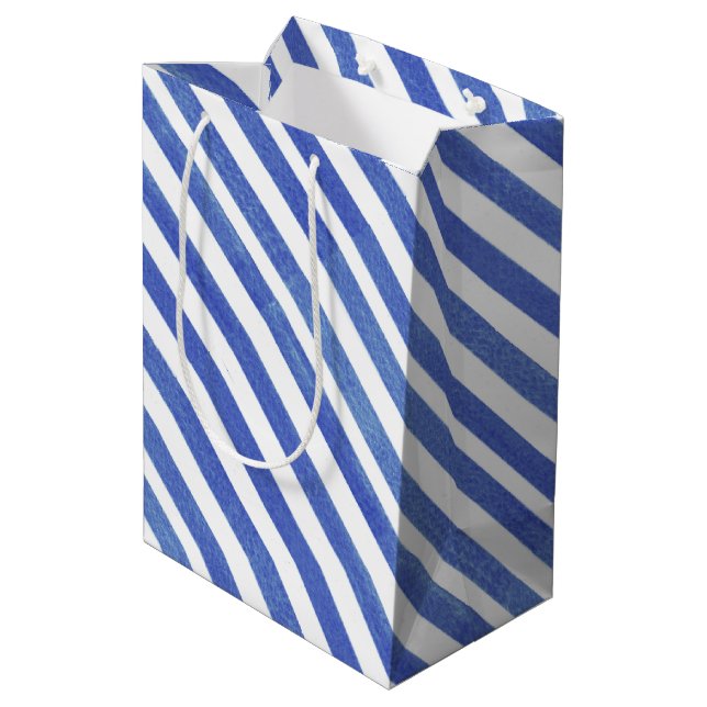 Bolsa De Regalo Mediana Rayas náuticas azul y blanco (Angulo reverso)