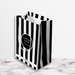 Bolsa De Regalo Mediana Rayas negras y blancas elegantes Marca de negocio 