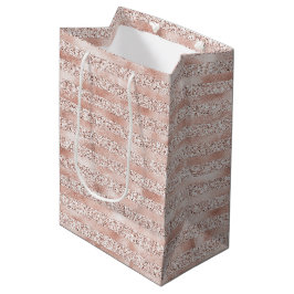 Bolsa De Regalo Mediana Rayas Purpurinas de vidrio rosado de Rubor