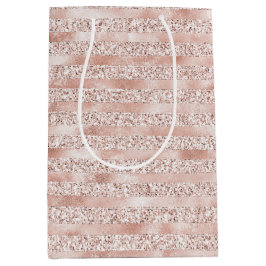 Bolsa De Regalo Mediana Rayas Purpurinas de vidrio rosado de Rubor