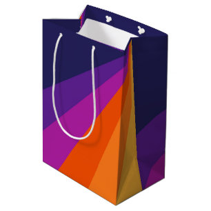 Bolsa De Regalo Mediana Rayas retro diagonales púrpura y naranja