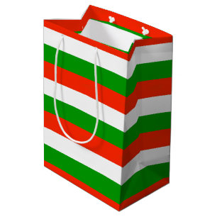 Bolsa De Regalo Mediana Rayas rojas, verdes y blancas
