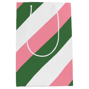 Bolsa De Regalo Mediana Rayas rosas, verdes y blancas