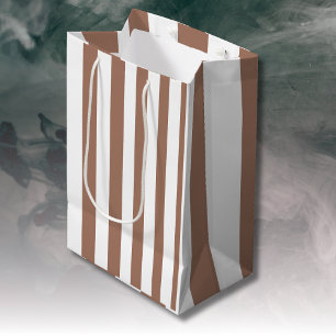 Bolsa De Regalo Mediana Rayas verticales vintage Mocha Mousse Blanco