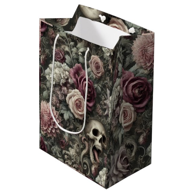 Bolsa De Regalo Mediana Reaping in the Rosas - Cráneo floral gótico (Angulo Anverso)
