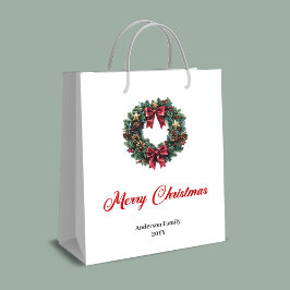 Bolsa De Regalo Mediana Red and gold pine wreath Christmas bag custom name