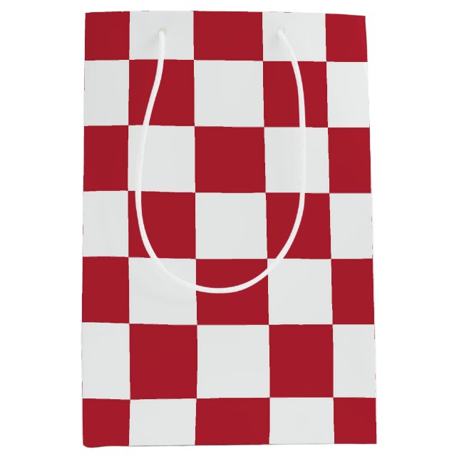 Bolsa De Regalo Mediana Red and White Retro Check Holiday (Anverso)