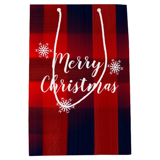 Bolsa De Regalo Mediana Red Bokeh Buffalo Plaid Merry Christmas (Anverso)