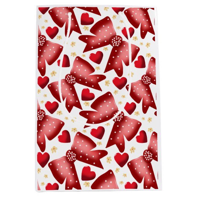 Bolsa De Regalo Mediana Red  Bow Heart Seamless Pattern Cute  (Anverso)