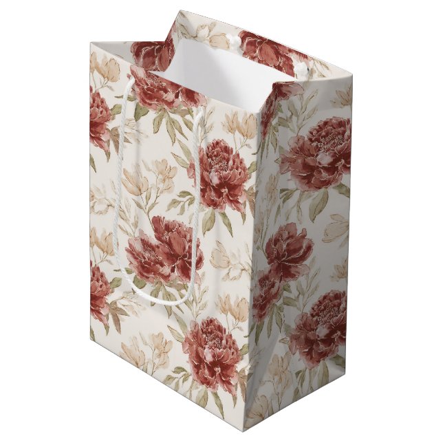 Bolsa De Regalo Mediana Red Cream Flowers Bridal Shower (Angulo Anverso)