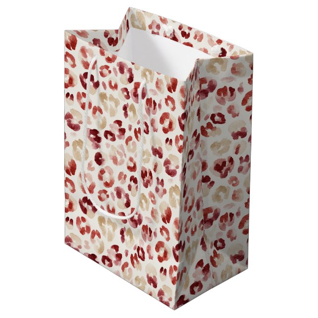 Bolsa De Regalo Mediana Red Cream Leopard Animal Print Birthday (Angulo Anverso)